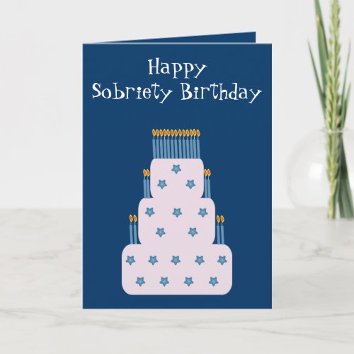 Blue Sobriety Birthday Greeting Card With Cake