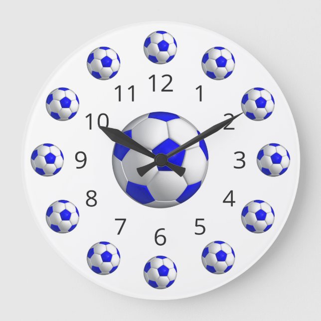 Blue Soccer Ball Atom Clock with Numbers (Front)