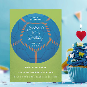 Blue Soccer Ball Birthday Party Invitation