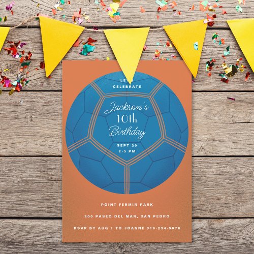 Blue Soccer Ball Birthday Party Invitation