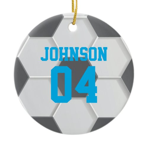 Blue Soccer Ball Christmas Ceramic Ornament