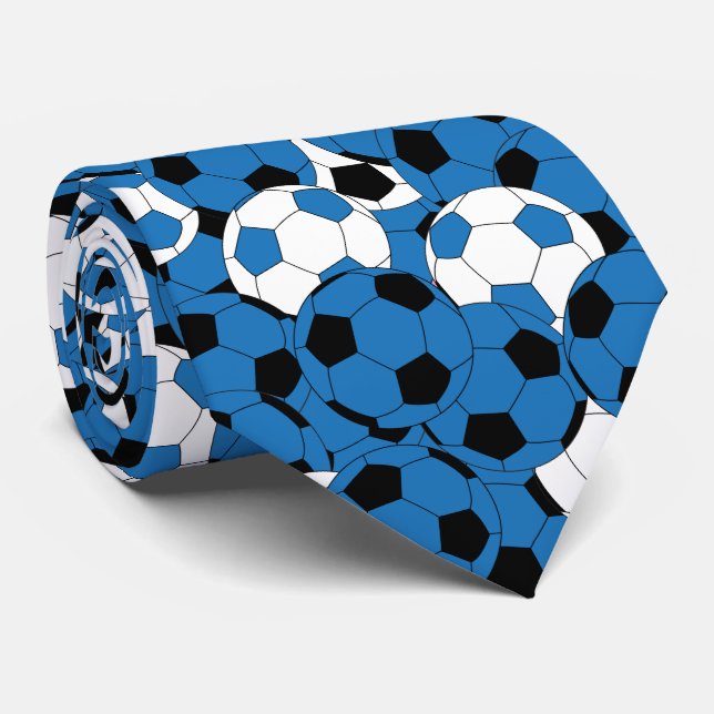 Blue Soccer Ball Collage - Two Side Print Neck Tie (Rolled)