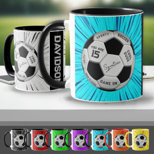 Blue Soccer Ball Custom Age Name Birthday Mug