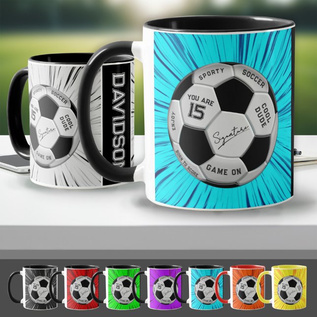 Blue Soccer Ball Custom Age Name Birthday  Mug (Creator Uploaded)