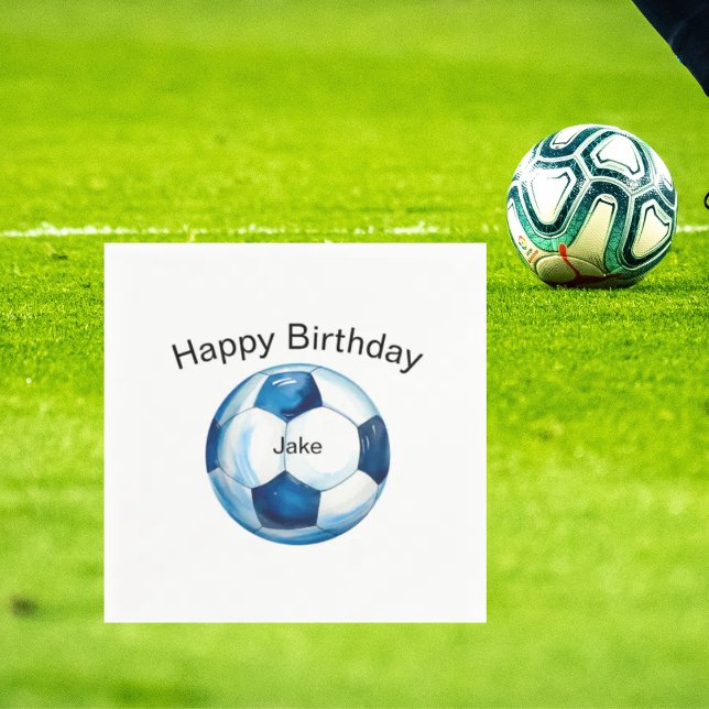 Blue Soccer Ball Custom Birthday Party Napkins (Creator Uploaded)