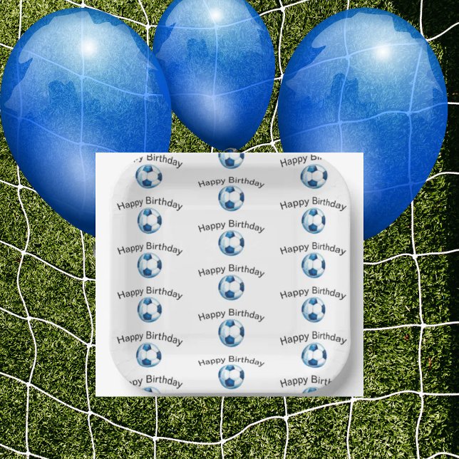 Blue Soccer Ball Custom Birthday Party Paper Plates (Creator Uploaded)