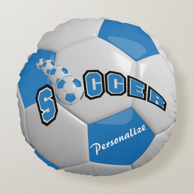Blue Soccer Ball | DIY Name Round Pillow (Front)