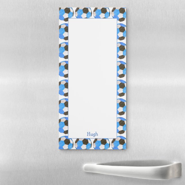 Blue Soccer Ball Pattern Add Your Name Locker Magnetic Notepad (In Situ)