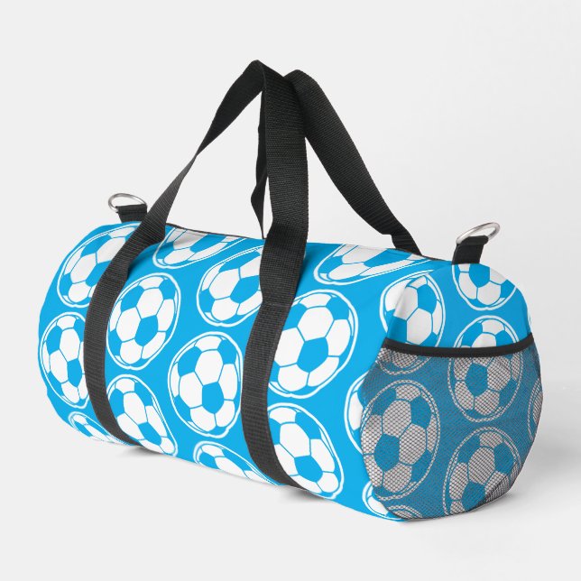 Blue Soccer Ball Pattern Screwball Graphics Duffle Bag (Right Corner)