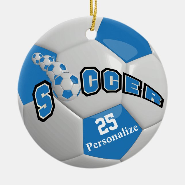 Blue Soccer Ball | Personalize Ceramic Ornament (Front)