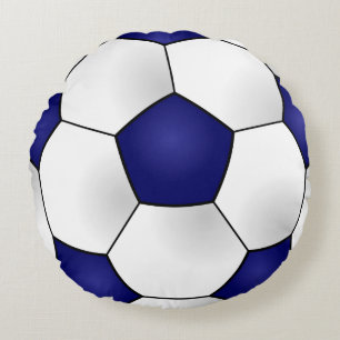 Blue Soccer Ball Round Pillow
