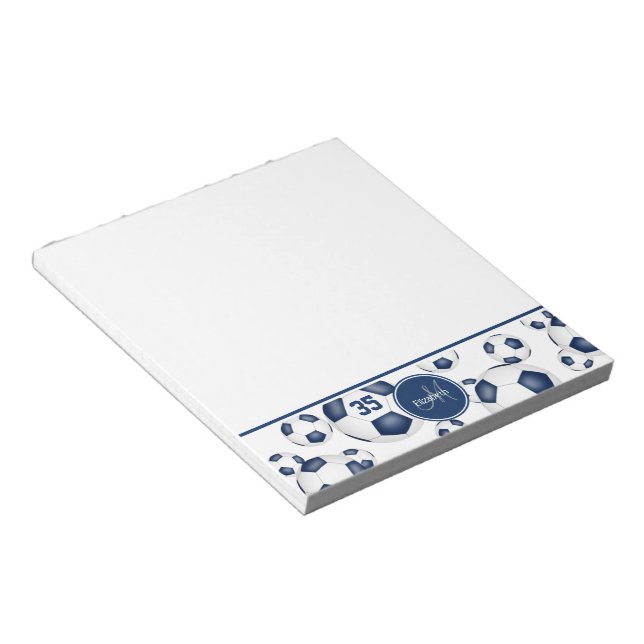blue soccer balls pattern personalized notepad (Angled)