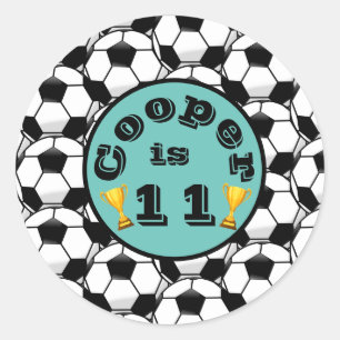 Blue soccer birthday  classic round sticker