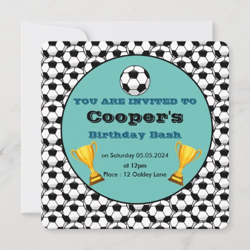 Blue soccer birthday  invitation