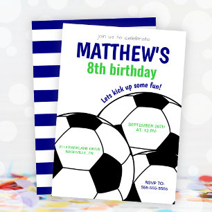 Blue Soccer Birthday Party Invitation