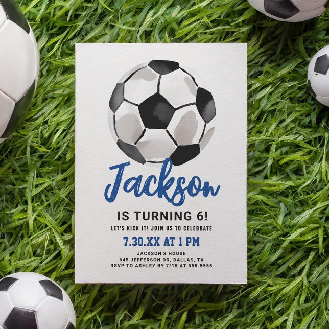 Blue Soccer Boy Birthday Invitation (Creator Uploaded)
