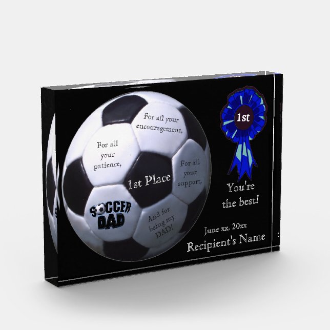 Blue Soccer Dad First Place Acrylic Block Award (Left)