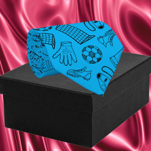Blue Soccer Equipment Pattern Neck Tie