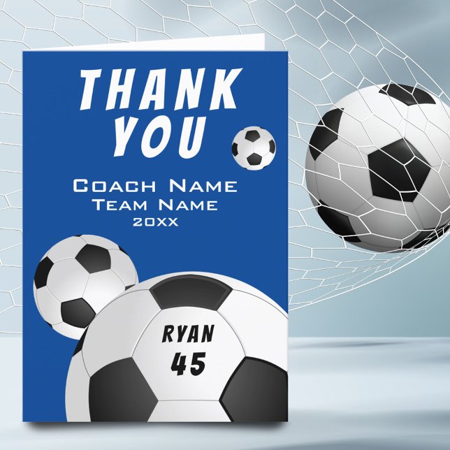 Blue Soccer Football Sports Thank you Coach Card (Creator Uploaded)
