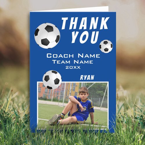 Blue Soccer  Football Sports Thank you Coach Card