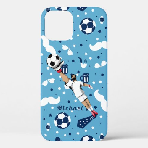 Blue Soccer Goalie Goalkeeper Players Kids Name  iPhone 12 Case