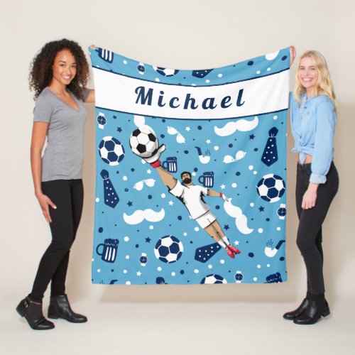 Blue Soccer Goalie Goalkeeper Players Kids Name Fleece Blanket