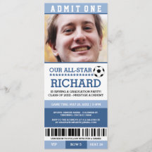 Blue Soccer Graduation Party Invites