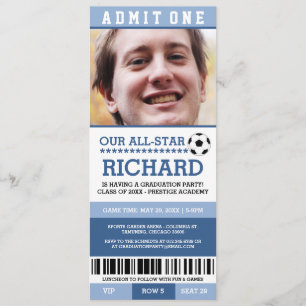 Blue Soccer Graduation Party Invites