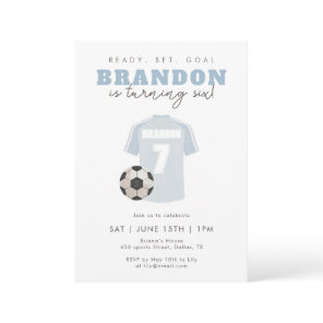 Blue Soccer Jersey Boys 7th Birthday Party Sports Invitation