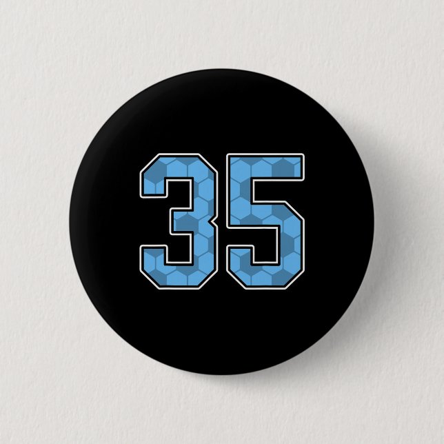 Blue Soccer Pattern Number 35 Jersey Player Unifor Button (Front)
