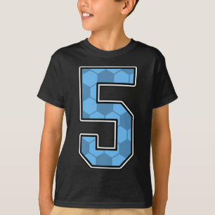 Blue Soccer Pattern Number 5 Jersey Player Uniform T-Shirt