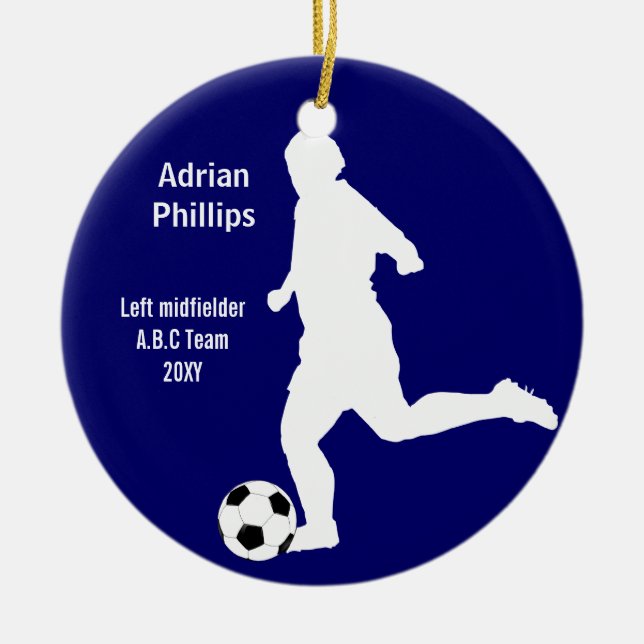 blue soccer player ornament (Front)