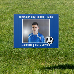 Blue Soccer Player Photo League Yard Sign