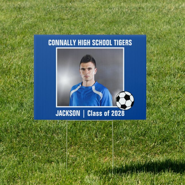 Blue Soccer Player Photo League Yard Sign (Insitu)