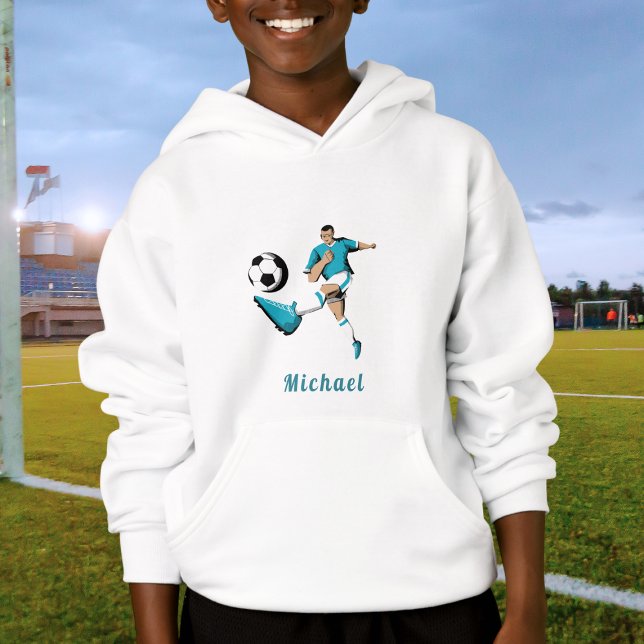 Blue Soccer Player Silhouette Boys Kids Name Sport Hoodie (Creator Uploaded)