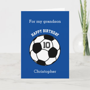Blue Soccer Sport 10th Birthday Grandson Card