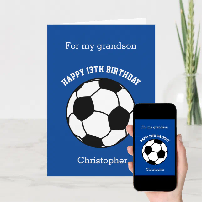 Blue Soccer Sport 13th Birthday Card | Zazzle