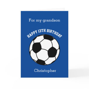 Blue Soccer Sport 13th Birthday Grandson Card