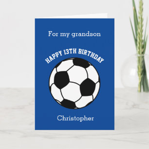 Blue Soccer Sport 13th Birthday Grandson Card