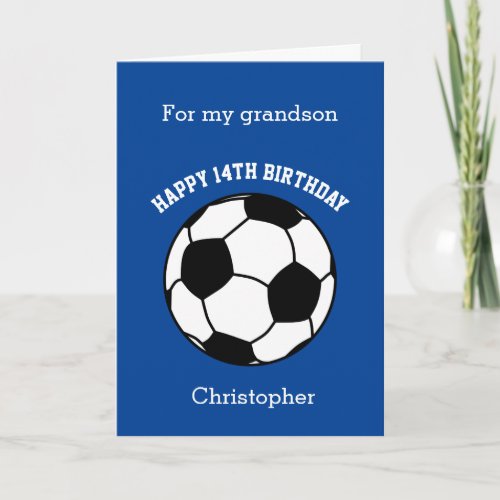 Blue Soccer Sport 14th Birthday Card