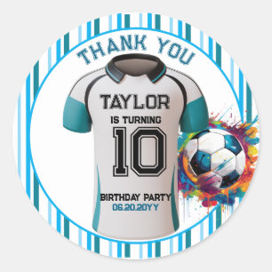 blue soccer Sports Boy Jersey Kids Birthday Party Classic Round Sticker
