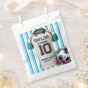 blue soccer Sports Boy Jersey Kids Birthday Party Favor Bag