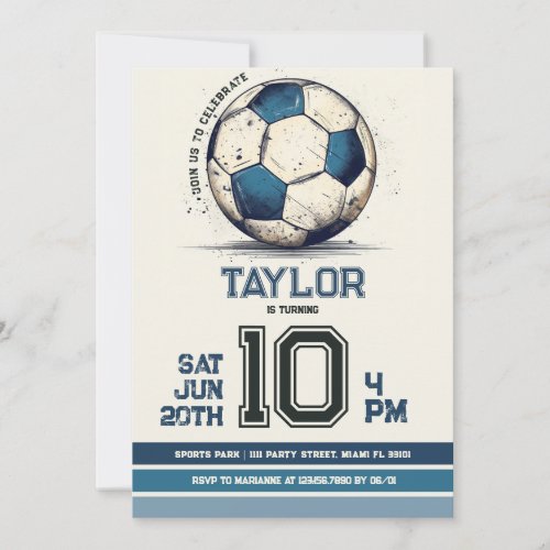 Blue Soccer Sports Boy Jersey Kids Birthday Party Invitation