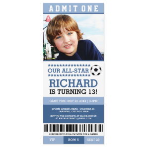 Blue Soccer Ticket Birthday Invites