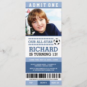 Blue Soccer Ticket Birthday Invites by RenImasa at Zazzle
