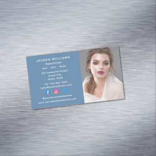 Blue Social Media Beautician Cosmetologist Photo Business Card Magnet
