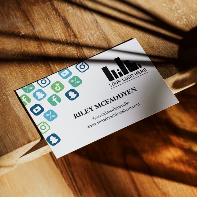 Blue Social Media Icons Logo Influencer Podcaster  Business Card (Creator Uploaded)