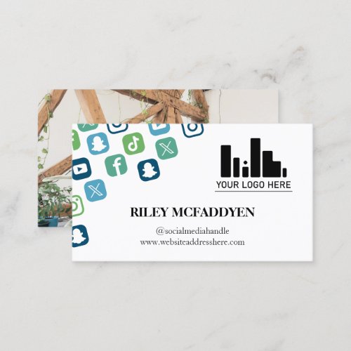 Blue Social Media Icons Logo Influencer Podcaster  Business Card