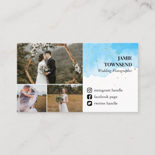 Blue Social Media Photo Collage Photographer Business Card