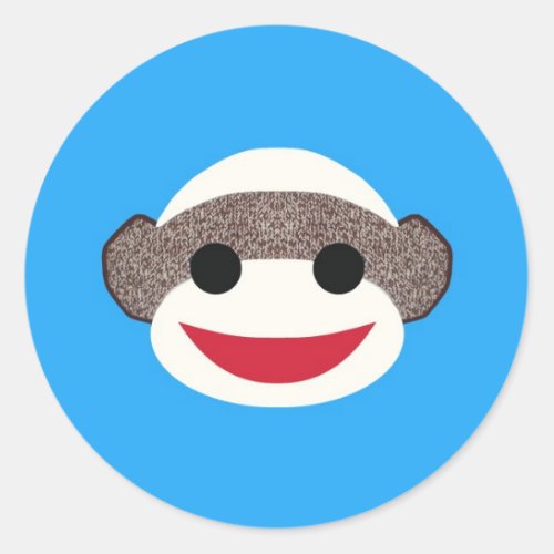 Blue Sock Monkey Classic Round Sticker